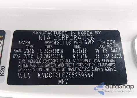 2025 Kia Niro Lx z USA, uszkodzony, nr VIN KNDCP3LE7S5259544